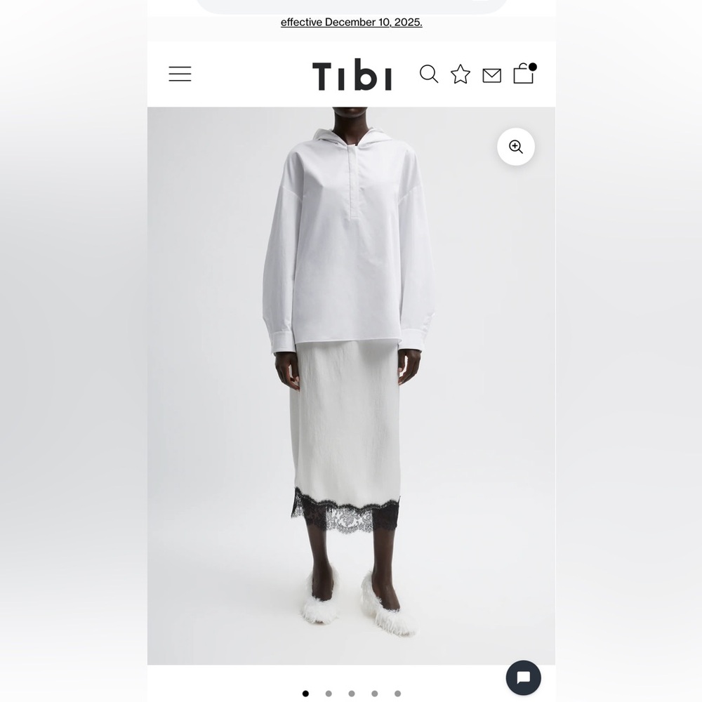 Tibi White Midi Skirt with Black Lace Hem